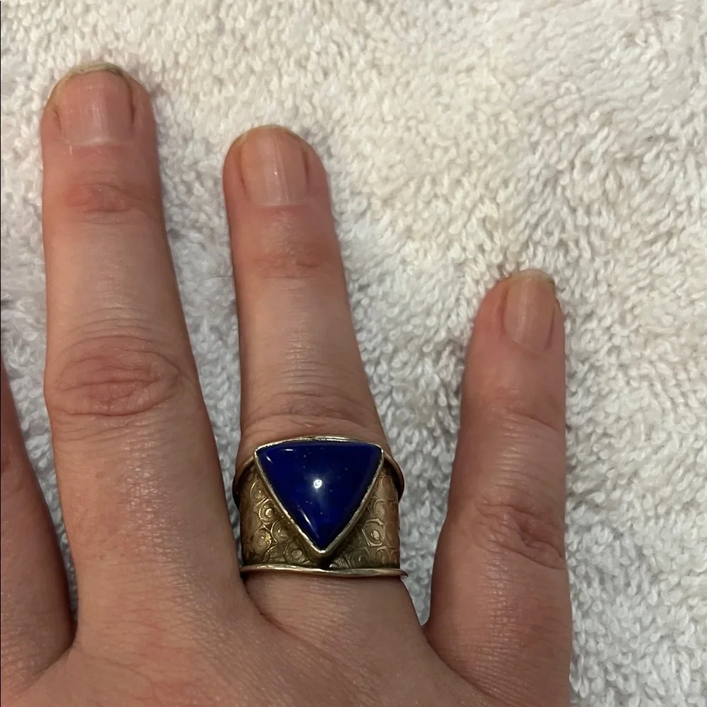 Gold and Blue Triangle Ring - Picture 1 of 3